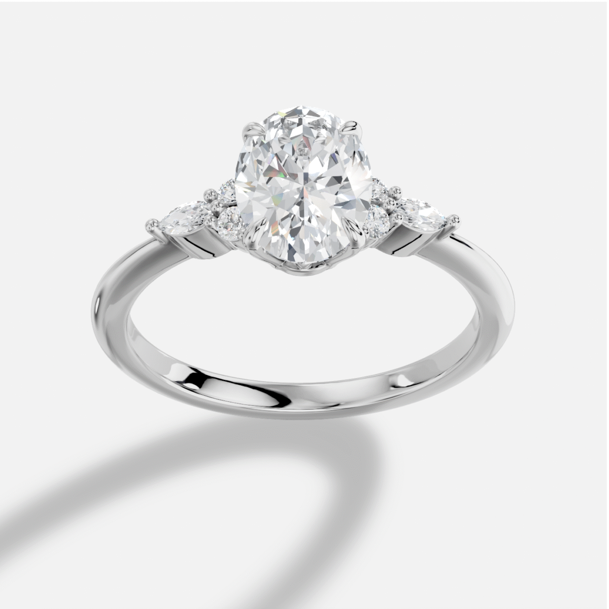 Oval  Diamond Ring in 18K White Gold