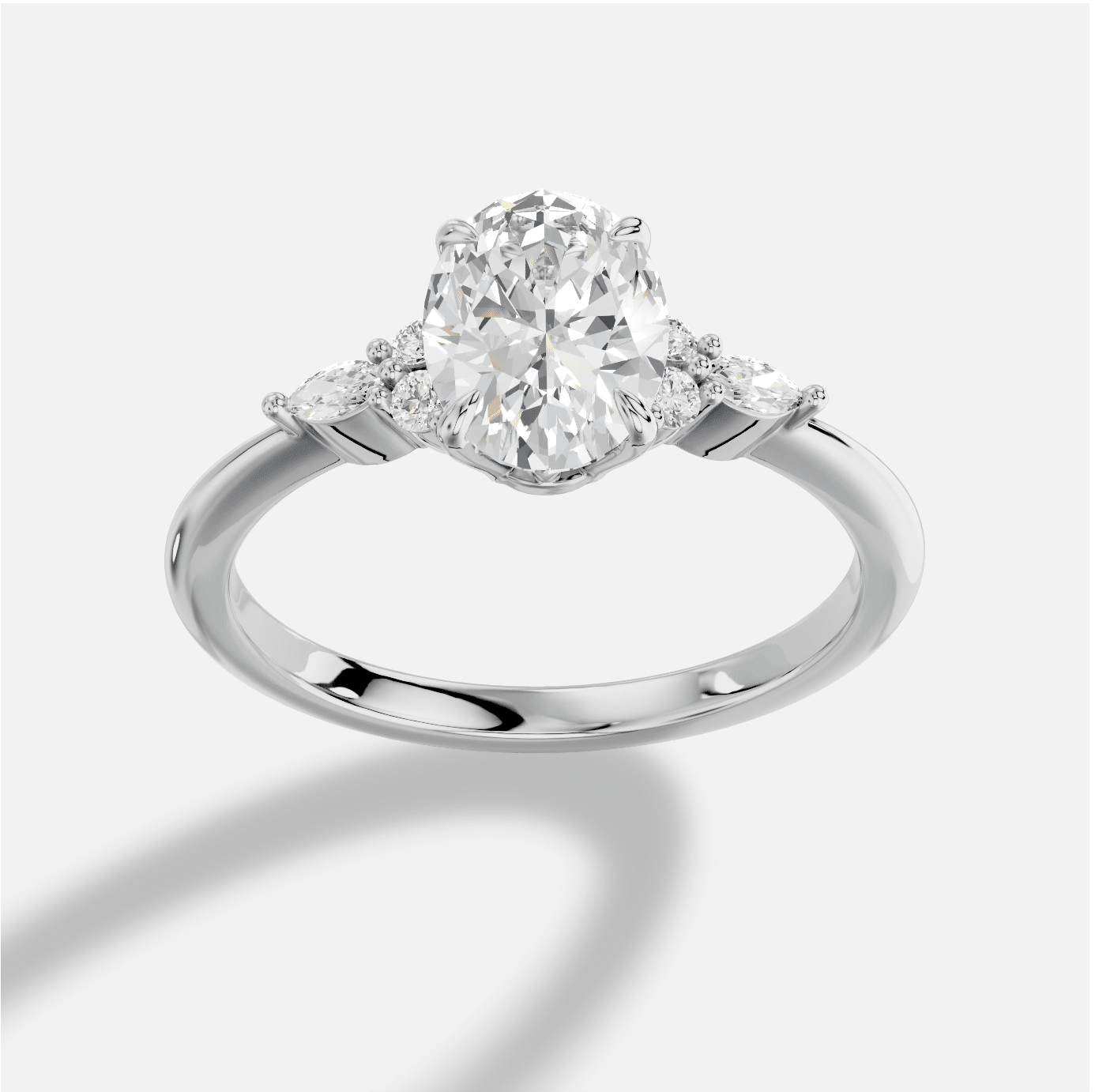 Oval Diamond Ring in 18K White Gold